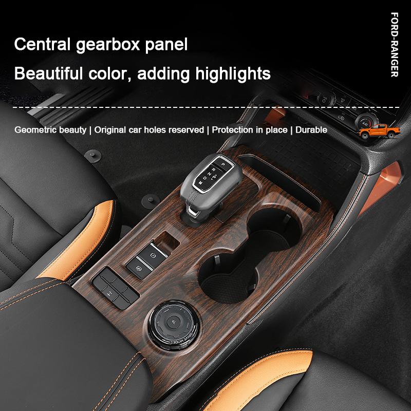 Holzmaserung Innenraum-Überzugsabdeckungen für Ford Ranger Wildtrak T9 2023 2024 Armaturenbrett-Verkleidung Lüftungsdüse Mittelkonsole Schalthebel-Panel-Abdeckung