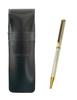 Slim Black Leather Pencil Case with a Brass Hexagon Rotating Gold Ballpoint Pen Set In Silver Two-pack (T23-ASB-6KSBP-S-2)