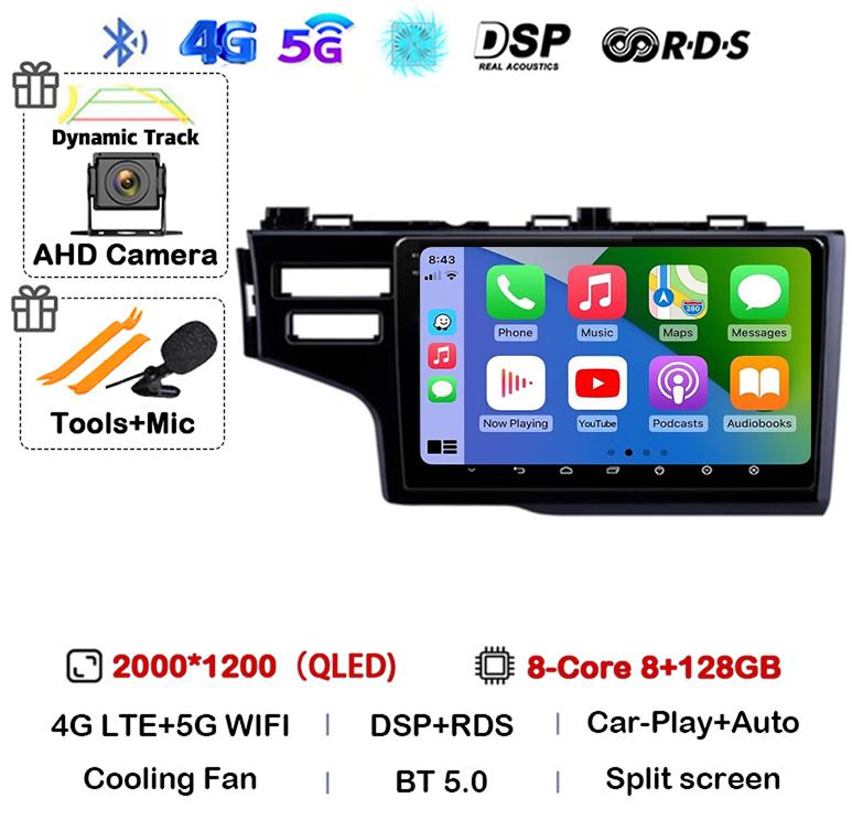 Android 14 Carplay Auto For Honda Jazz 3 2015-2020 Fit 3 GP GK 2013-2020 LHD Car Radio Multimedia Player Stereo GPS Head Unit 4G