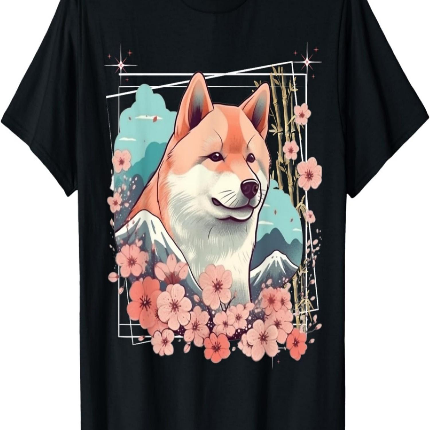 Funny Shiba Inu Dog  Cherry Blossom Sakura Flower T-Shirt S чёрный