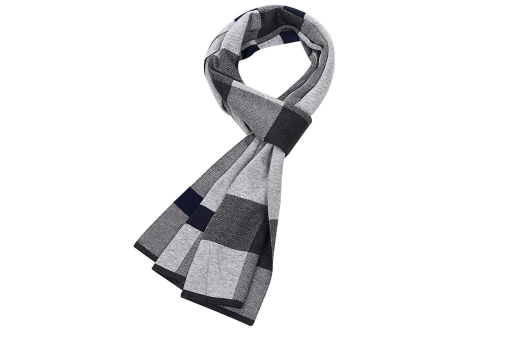 Bildap Striped Checkered Wool Stylish and Perfect Gift Men's Scarf, Elegant, Boxed, (Blue)