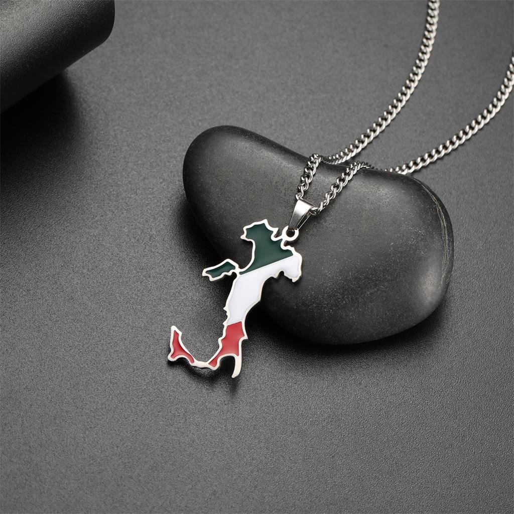 Collana Ciondolo Mappa Italia Bandiera Smalto Donna Acciaio Inossidabile Colore Oro Argento Nuovo Fascino Gioielli Patriottici Italiani Regali