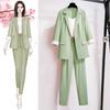 Spring Plus Size Korean Elegant Women's Suit Female Blazer Leisure Pants Tweed Suit Jacket Three Piece Jacket Pants Set