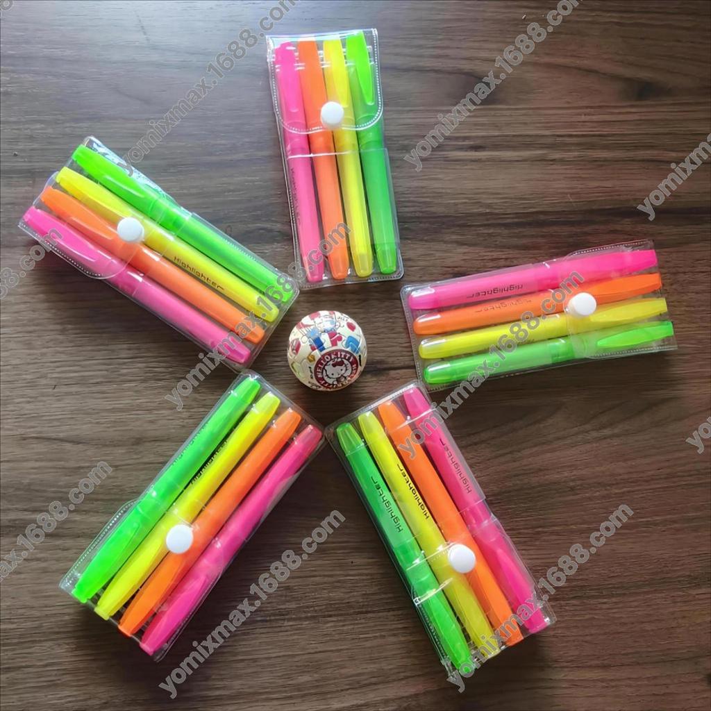 4-Color Highlighter Pen with Solid or Transparent Barrel, Available in Student and Macaron Colors