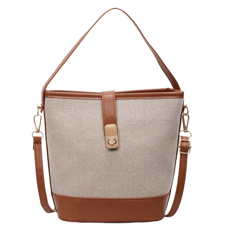Bag Women's  New Trendy Fashion Portable Bucket Bag Niche Design Contrasting Color Splicing Shoulder Crossbody Bag