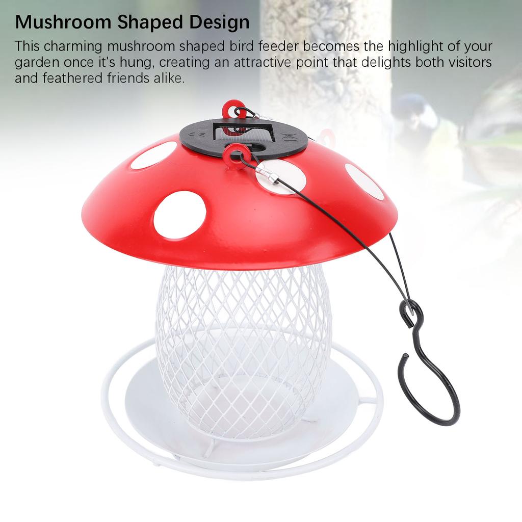 Hrănitoare Păsări Metalică Ciupercă Fier Drăguță Lumină Solară Exterior Agățată Hrănitoare Păsări pentru Curte Grădină Balcon