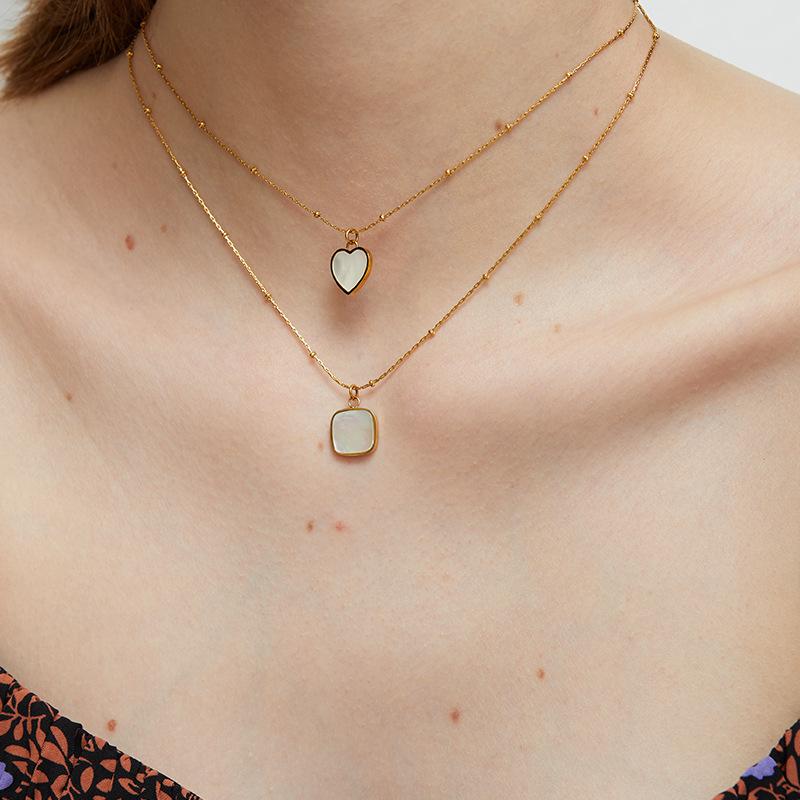 Simple Fashion Stainless Steel Square Shell Pendant Necklace For Women Waterproof Choker Jewelry