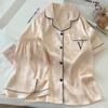 French High-Value Simple Love Jacquard Design Feeling Ice Silk Pajamas Women'S Short-Sleeved Set Loungewear
