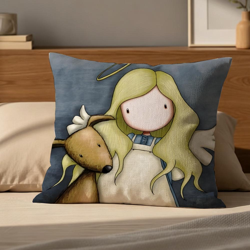 S-Santoro Gorjuss Cushion Cover Cushion Cover Pillowcase, Anti-Mite Invisible Zipper, Linen Sofa Cushion