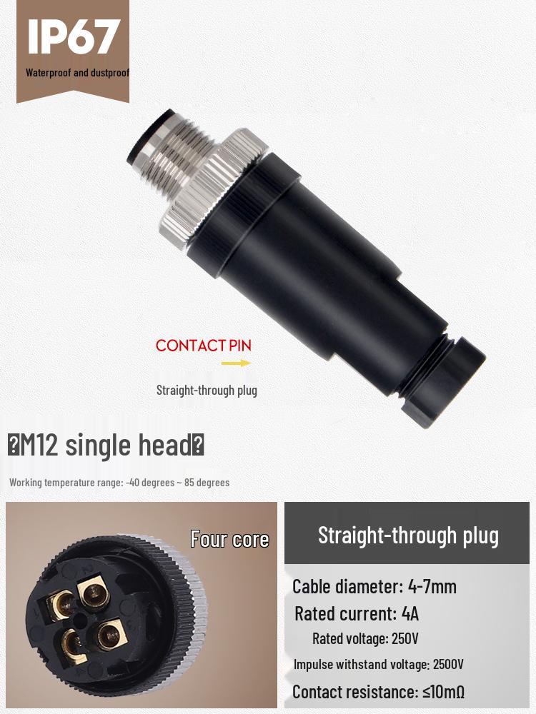 M12 Waterproof Sensor Connector: Male & Female Aviation Plug, 34-Pin, 5-Hole, 8P, Straight & Elbow, Three-Core Socket.