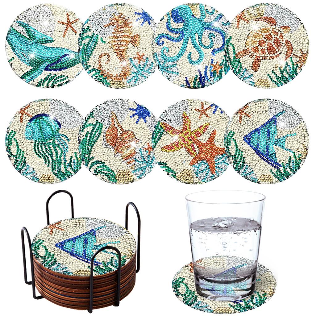 6pcs/8pcs Diy  Coasters With Holder Round Mandala Coasters  Kits Accessories