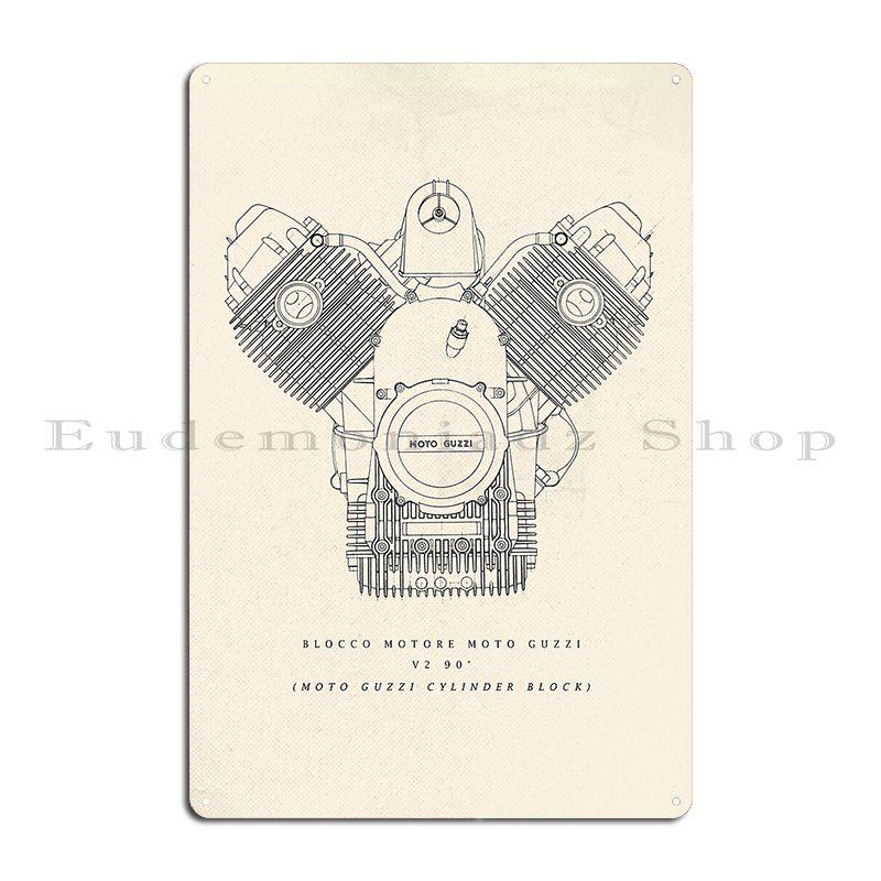 

Moto Guzzi Engine Technical Drawing Italian Motorcycle Old Garage Metal Plaque Poster Retro Wall Decor Cinema Customized Create 20x30cm