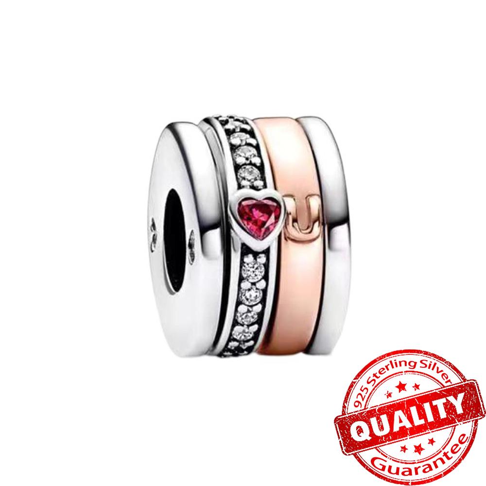 Beautiful 925 Sterling Silver Red Valentine's Day Infinity Love Rose Pendant Fit DIY Bracelet Necklace Date Accessories Gifts