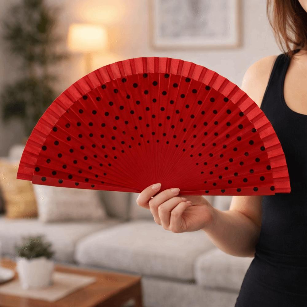 Vintage Flamenco Spanish Folding Fan Wood Handle Decorative Fan Dancing Fan Filming Props