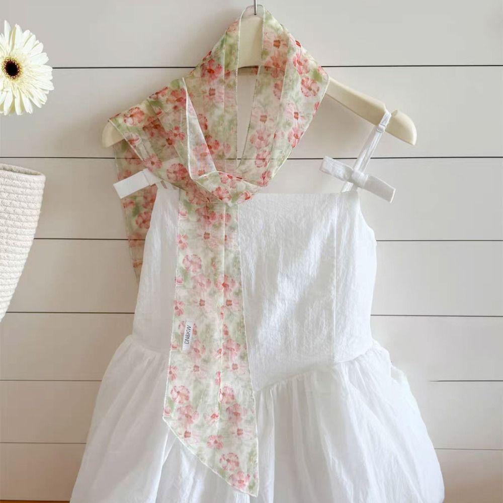 Printed Plaid Pattern Long Silk Scarf Cravat Long Ribbon Scarves Flower Scarf  Scarf Accessories