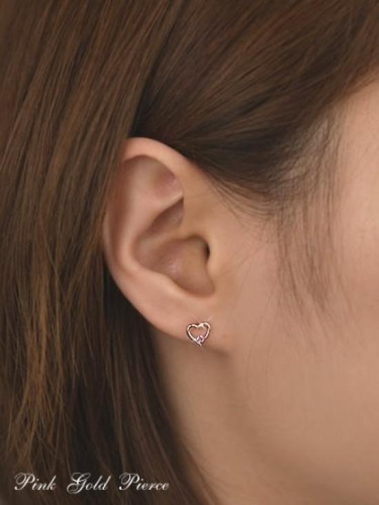 Pink Sapphire Heart 10k K10 Pink September [Four-Leaf Clover] Earrings, Gold, Birthstone, Women's Ma472-am