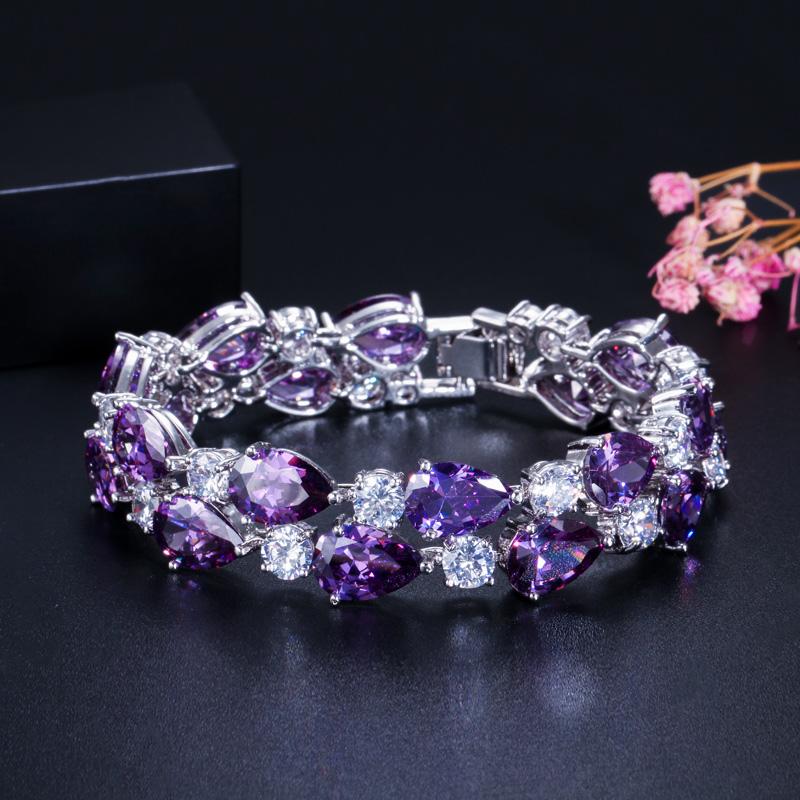 WWJ Klassischer Zirkonia-Schmuck, rot, schwarz, lila, großes CZ-Luxusarmband für Damen