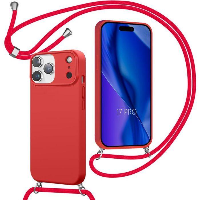 Coque Bandoulière - BOOLING - pour iPhone 17 Pro - Silicone Liquide Souple Rouge