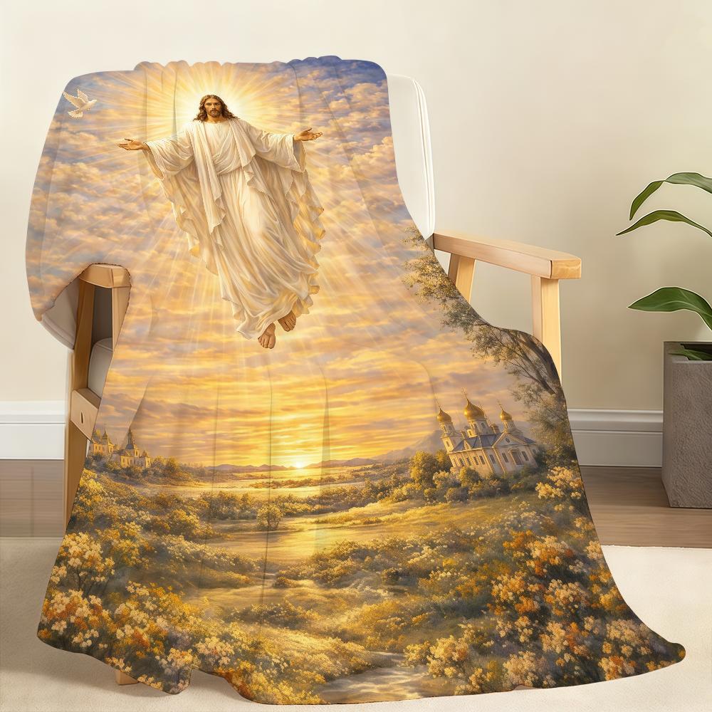 Angelic Blessing Pattern Blanket Soft Throw Blanket for Home Bedroom Bed Sofa Picnic Travel Office Rest Cover Blanket Gift