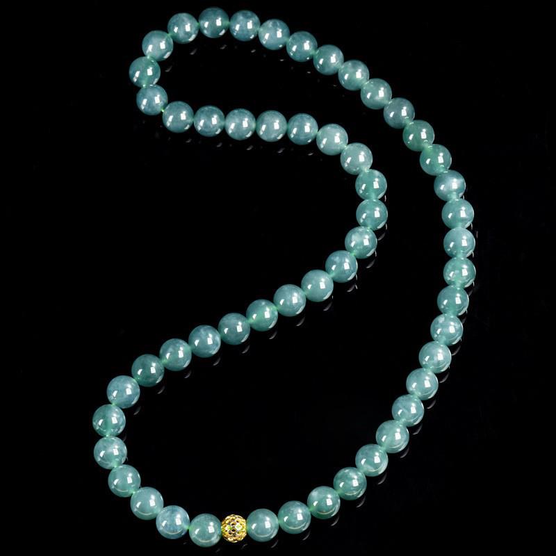 Blue Water Jade Bead Necklace - Ice Type, 6.5mm-12mm Beads, Women's Sweater Chain
