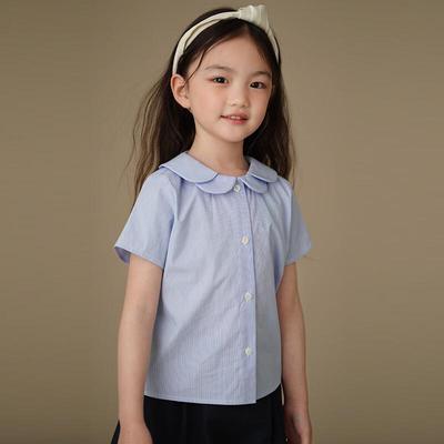 Hacikis Girls' Petal Collar Short-Sleeve Cotton Shirt
