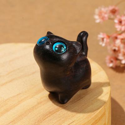 Handcrafted Black Cat Sculpture Cat Sculpture Cat Figurine Cute Rustic Mini Small Cartoon Home Decor Gift