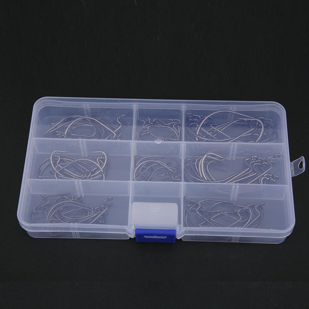 80 Stück Hochkohlenstoffstahl Premium Angelhaken mit Widerhaken in tragbarer Kunststoffbox Fischzubehör
