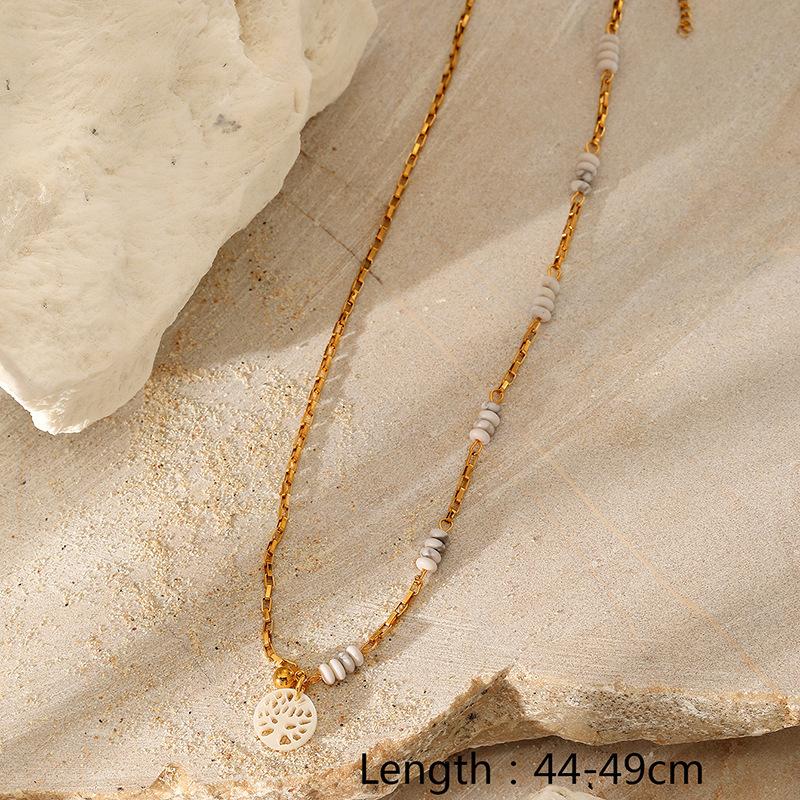 Colorful Natural Stone Titanium Steel Pendant Necklace Women Multi Layer Fashion Chain Collarbone Jewelry Gift