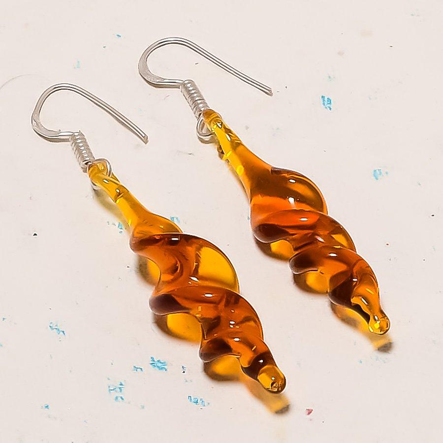 Natural Citrine Gemstone Handmade 925 Sterling Silver Jewelry Earring 2.36" AE-12824