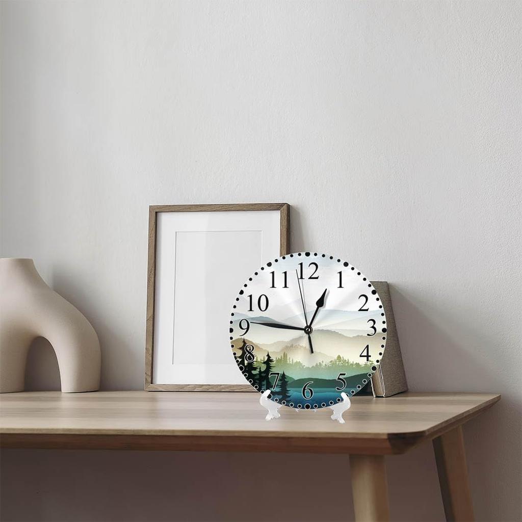 Nature Landscape Wall Clock Mountain and Lake Natures Hills, Tree In Rivers Clock 10 Inch Silent Non-Ticking Clocks Battery Operated for Home Living