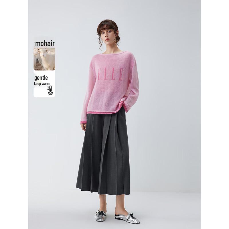 ELLE Women s Mohair Blend Round Neck Sweater M