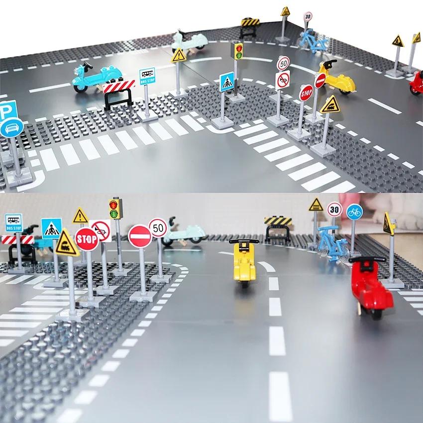 Non-Toxic Moc City Traffic Road Signs Signal Light Building Block Bike Bicycle Scooter Motorcycle Vehicle Scene Construction Accessories
