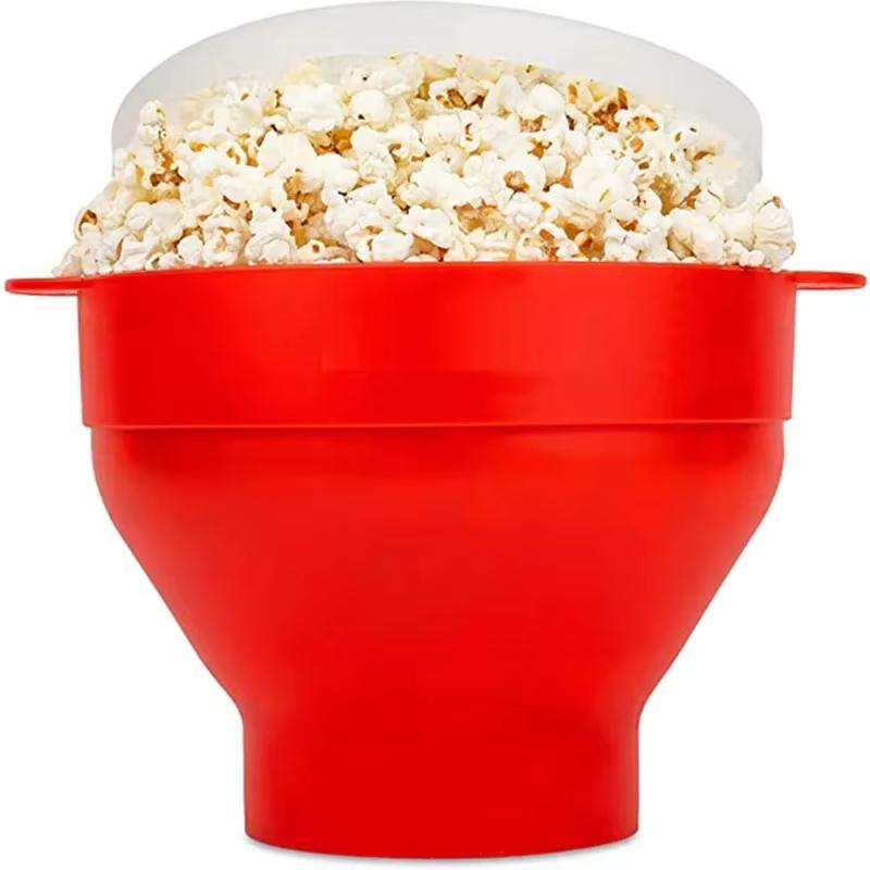 Hemma Kreativt Silikon Popcornhink Värmetålig Mikrovågssäker Med Handtag Lock Vikbar Popcornframställningsbehållare Daglig Användning