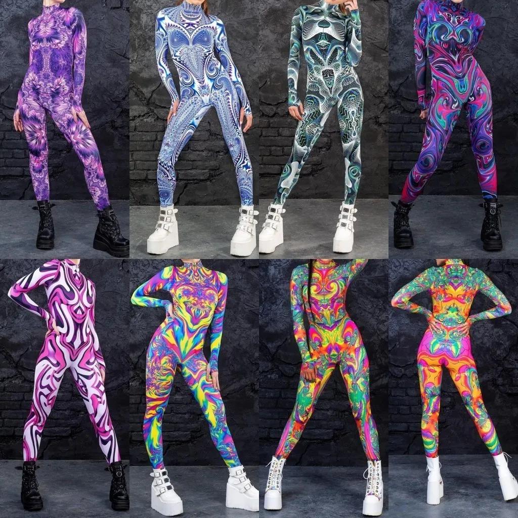 3D Digital Printing Stage Performance Costumes Adults Halloween Events Carnival Theme Party Cosplay Outfit Pretend Game Jumpsuit