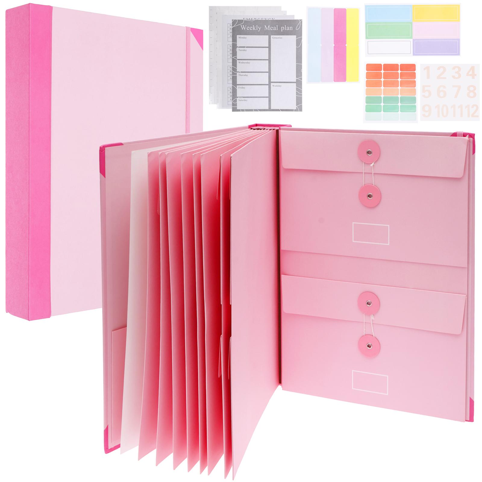 

A4 Folder Organ Bag with Pockets Document Organizer Binder File Storage Bag Folio Office Stationery Student рожевий
