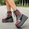 Comemore Women's Shoes Platform Boots Ladies Wedges High Heels Short Botines Round Head Mixed Color Chain Punk Botas