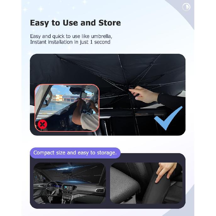 2025 Upgrade Car Windshield Sun Shade Windshield Sunshade Umbrella [Star Fabric] Protect Car from Sun Rays&Heat Damage Keeps Vehicle Cool, Spring