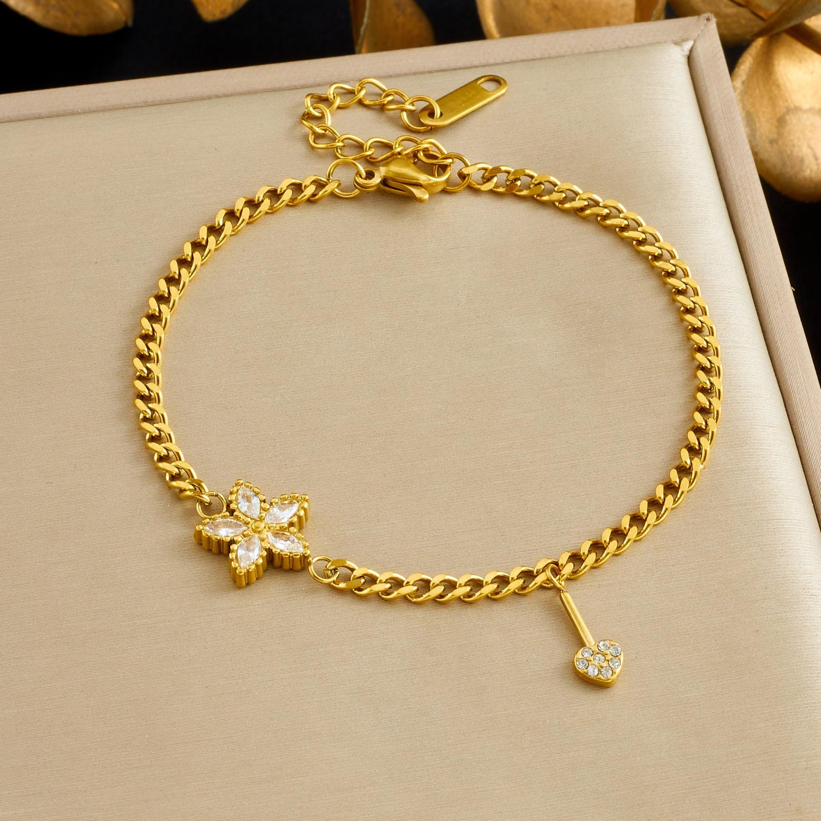 

316L Stainless Steel Flower Heart Gold Color Chain Charm Bracelet For Women Girl Trendy Fashion New Jewelry Party Gift