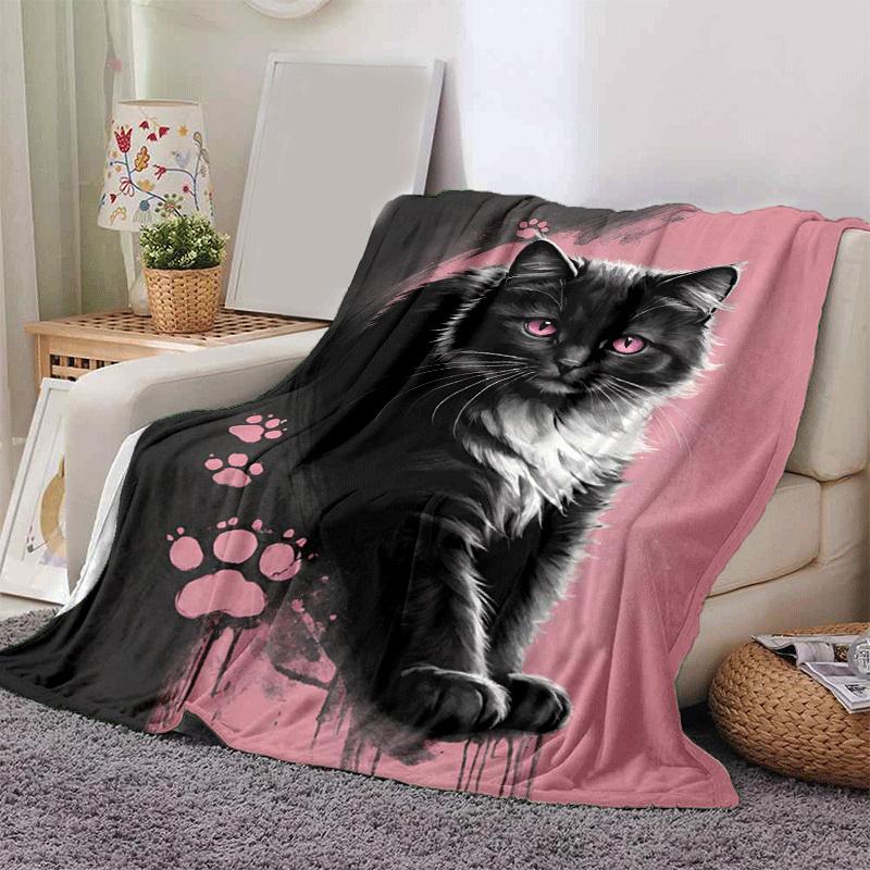 1pc Cat Printing Lightweight Flannel Blanket, Comfortable and Warm Blanket, for Camping Sofa Bed and Couch Office, Gift