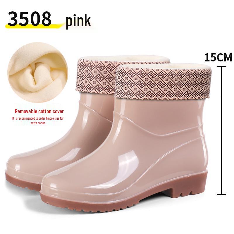 Women's Waterproof Short Rain Boots, Lined PVC, Anti-slip, Thick Sole, Solid Color, Warm & Durable.