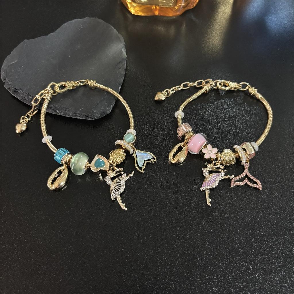 Accessories Gold Snake Chain Charm Bracelet Ballerina Mermaid Tail Cowrie Shell DIY Beaded Bracelet Girls Fashion Dance Jewelry