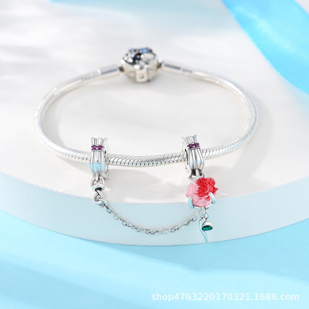 S925 Silver Flower Butterfly Pendant Safety Chain Beaded Bracelet Necklace DIY Craft Making Kit