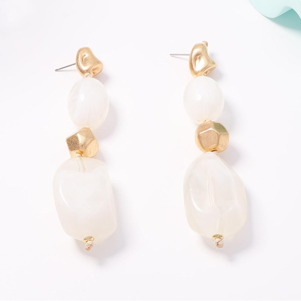 Cold feeling retro irregular metal resin splicing long drop earrings gentle premium women's earrings