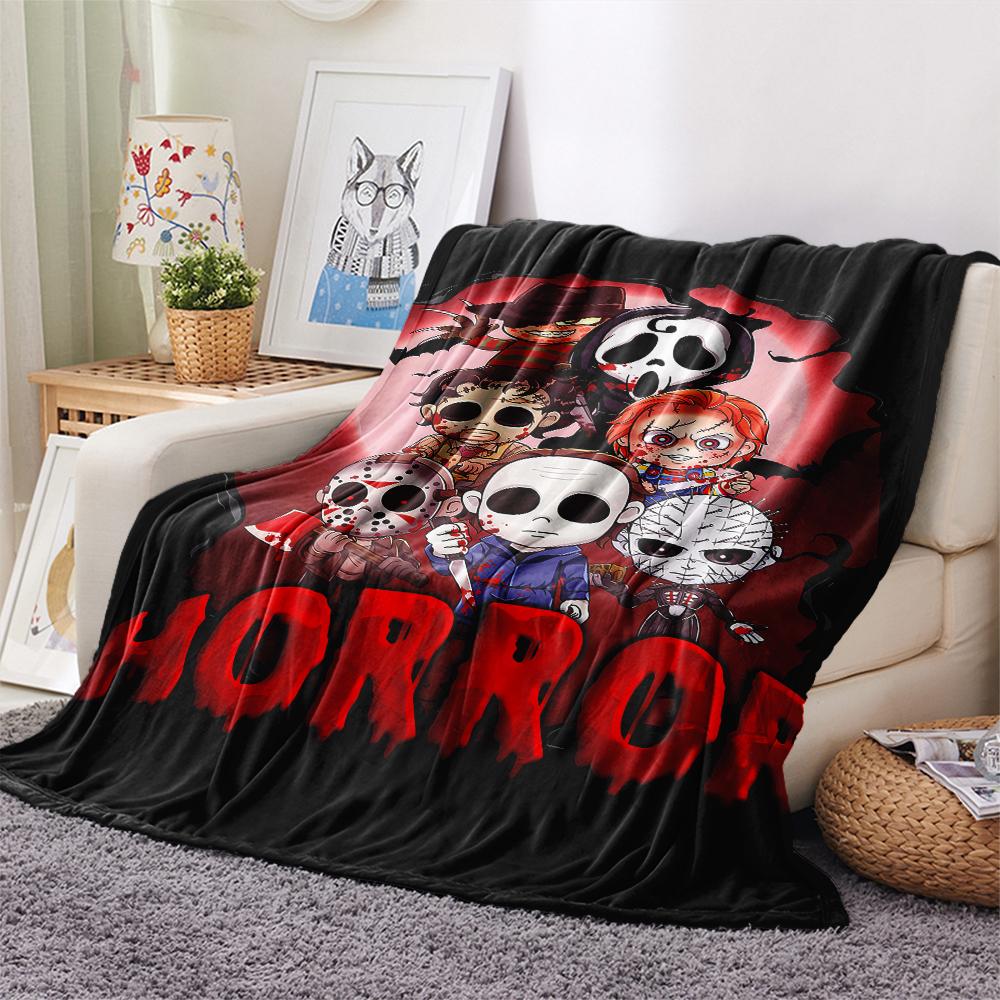 1PC Chibi Chucky Freddy Krueger Print Flannel Blanket, High quality All Seasons, Home Decor, Warmth and Comfort, Perfect for Christmas Gifts