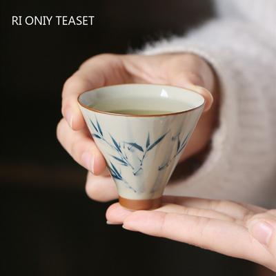 1 Pezzo Tazza da Tè Foglia di Bambù Dipinta a Mano Cinese Ciotola da Tè in Ceramica Fatta a Mano Articoli per il Tè Tazza da Tè in Porcellana da Maestro Tazza da Meditazione 45ml