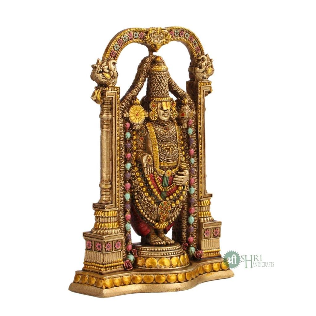 Tirupati Balaji Idolek z drobnym metalicznym wykończeniem Dekoracyjna ręcznie wykonana Murti Tirupati Balaji do domu, biura i jako prezent Rzeźba, Złota, Opakowanie 1 szt.