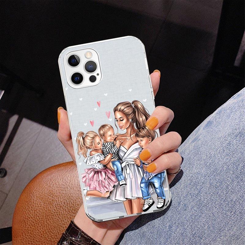 

Mom Baby Girls Phone Case For iPhone 17 Air 16 Pro Max 16E 15 + 14 Plus 11 12 13 Mini 7 8 SE Gift Print Cover Fundas 17 Air 16 P iPhone 13
