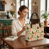  Christmas Print Canvas Tote Bag Large Capacity Casual Daily Shoulder Handbag for Holiday Shopping