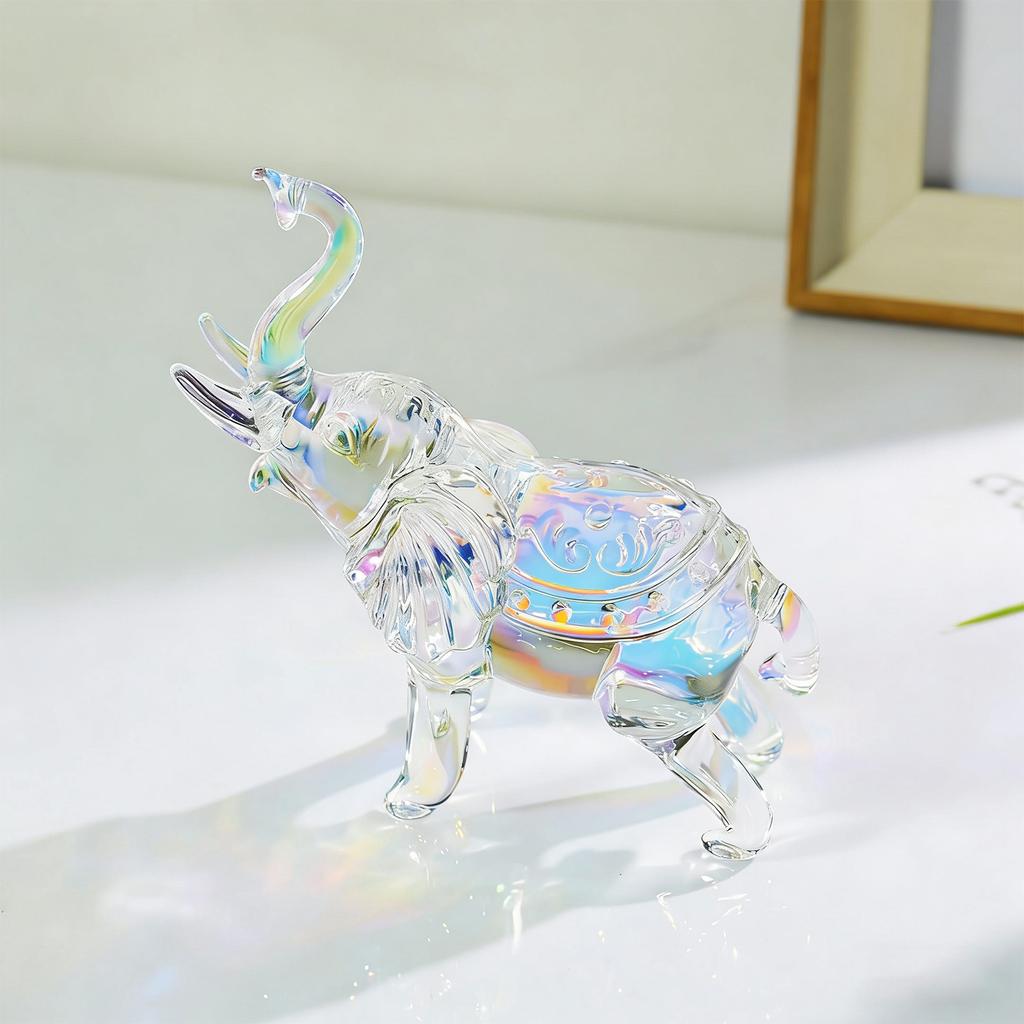 Carina Statuetta Elefante in Vetro di Cristallo, Regalo da Collezione per Amante degli Elefanti Statua Animale Ornamento per Decorazioni Domestiche