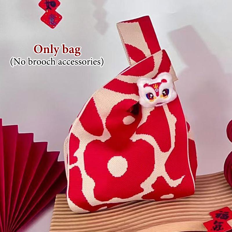 2026 Neujahr Cartoon Maskottchen Pony Gestrickte Geschenktasche Handheld Süßigkeitentasche Große Kapazität Knoten Handgelenktasche Niedliche Wiederverwendbare Einkaufstaschen